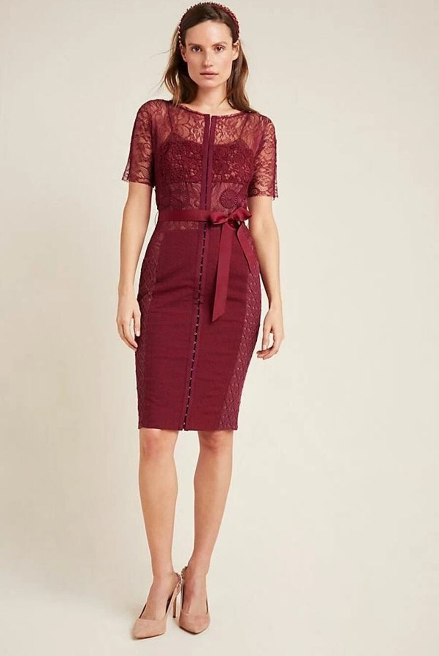 Anthropologie X Byron Lars Carissima Lace Button Front Dress Burgundy Size 2
